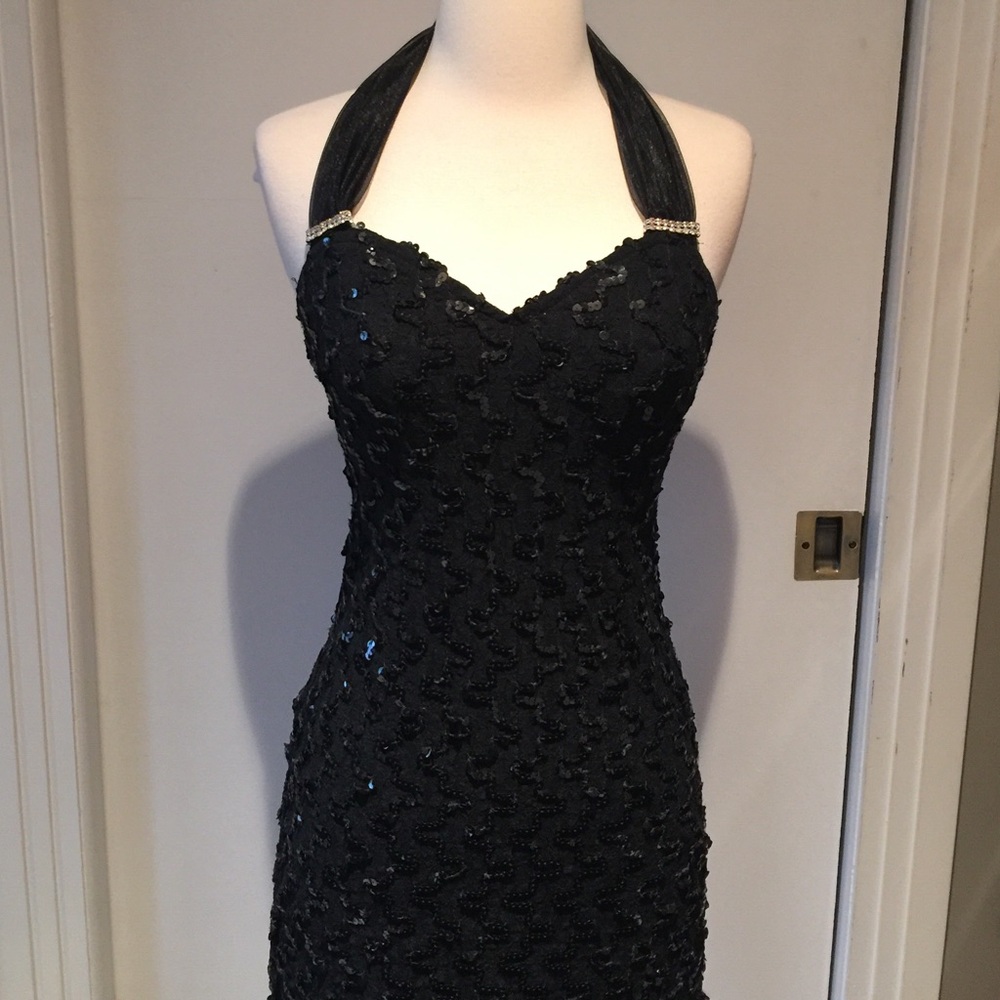 Vintage Black Sequin and Lace Cocktail Dress